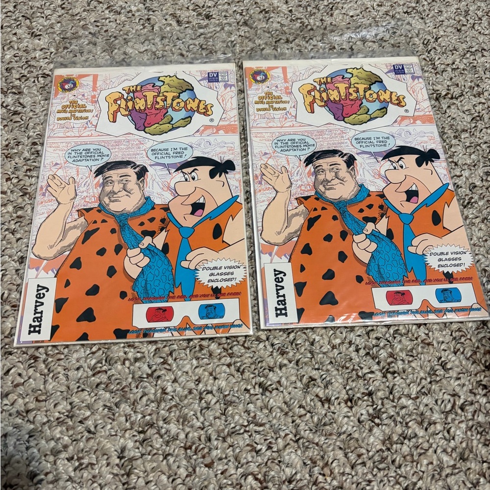 Two (2) The Flintstones Comic Books, Brand New Sealed, 3D Glasses